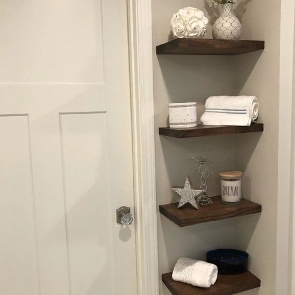 Bathroom floating shelf with towel bar sale