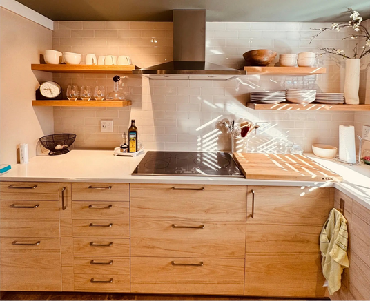 White oak floating shelves
