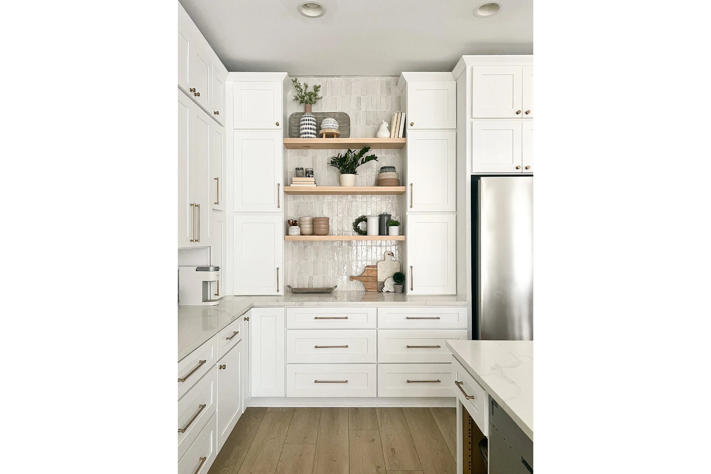 maple shelves in contemporary kitchen