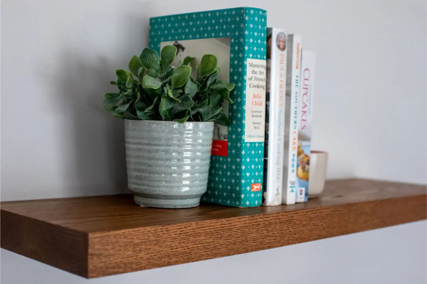 White oak kitchen floating shelves