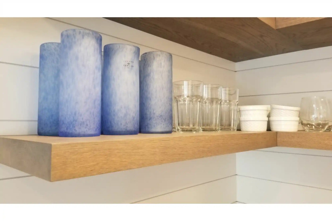 White oak kitchen floating shelves