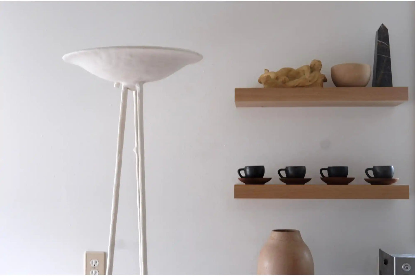 White oak kitchen floating shelves