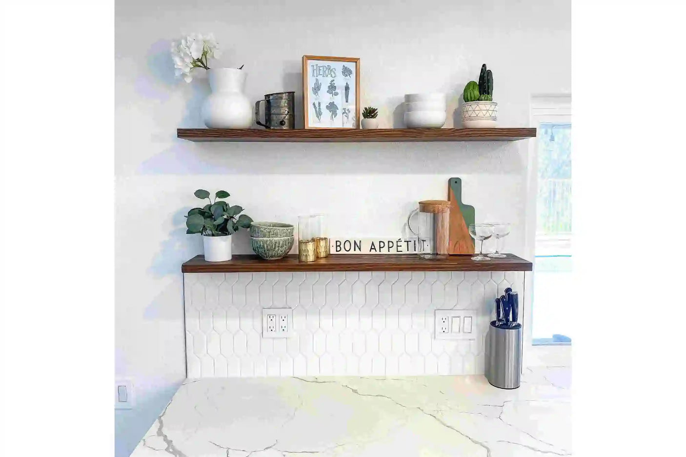 wall shelving, floating shelves, kitchen floating shelves, floating shelving, custom floating shelf - https://shelfexpression.net/