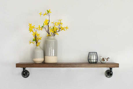 Floating shelf 8 inch deep with industrial pipe L brackets