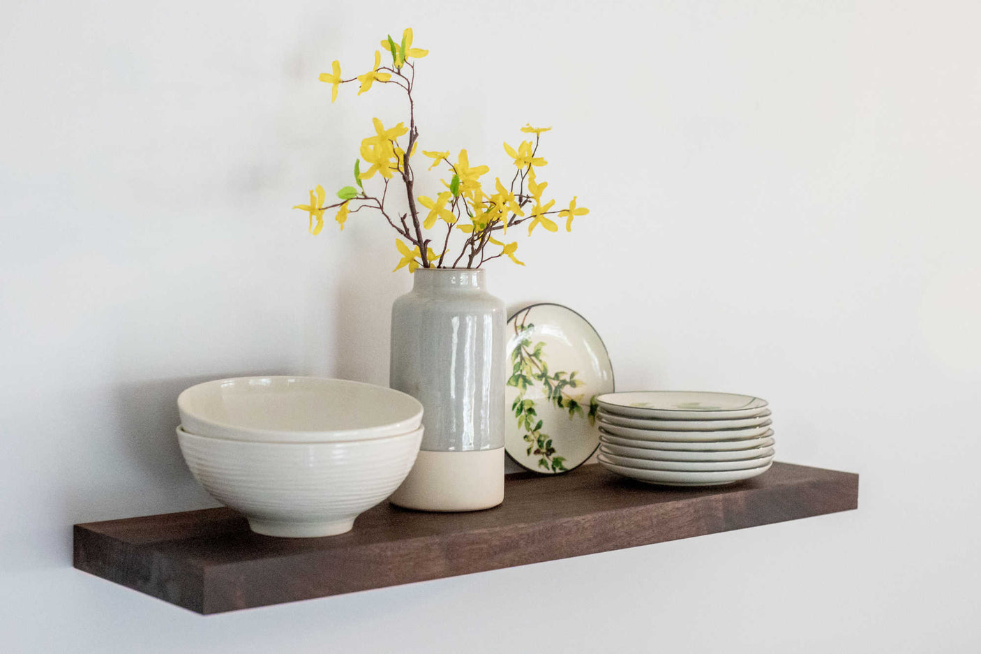 Walnut Custom Floating Shelves with Heavy Duty Hidden Bracket - High-quality, stylish shelving solution for modern interiors.
