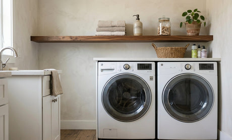 Laundry room floating shelves