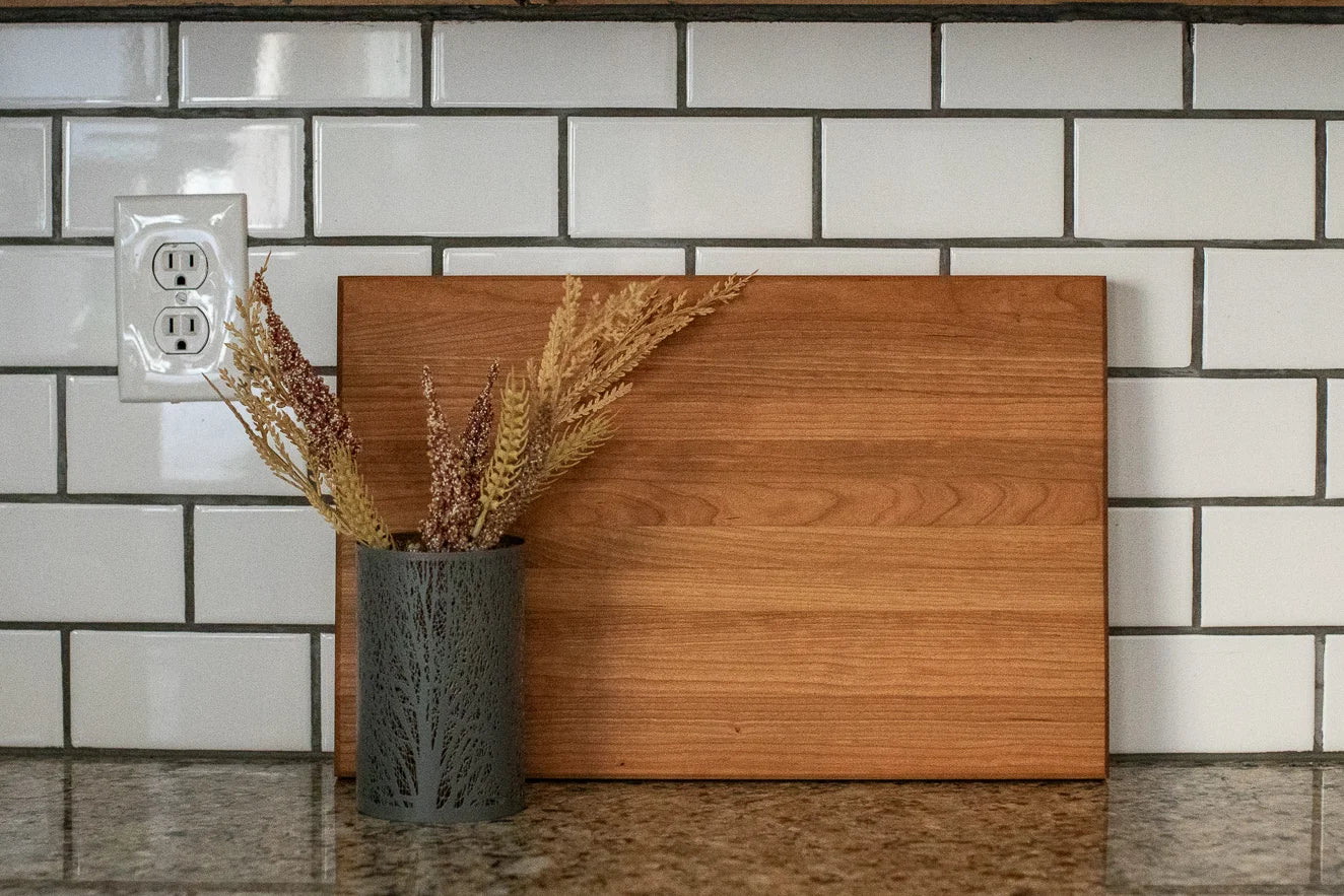Edge Grain Artisan Cherry Cutting Boards - Upcycled Premium Shelf Scraps, Modern Design with Rubber Fee