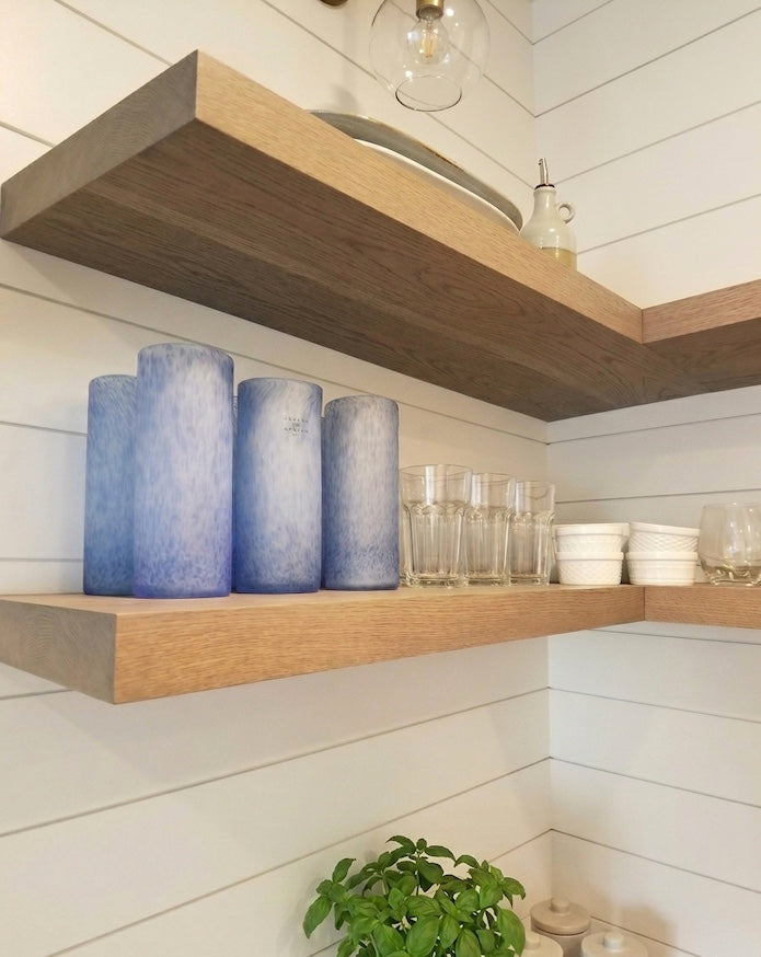 white oak handmade floating shelves