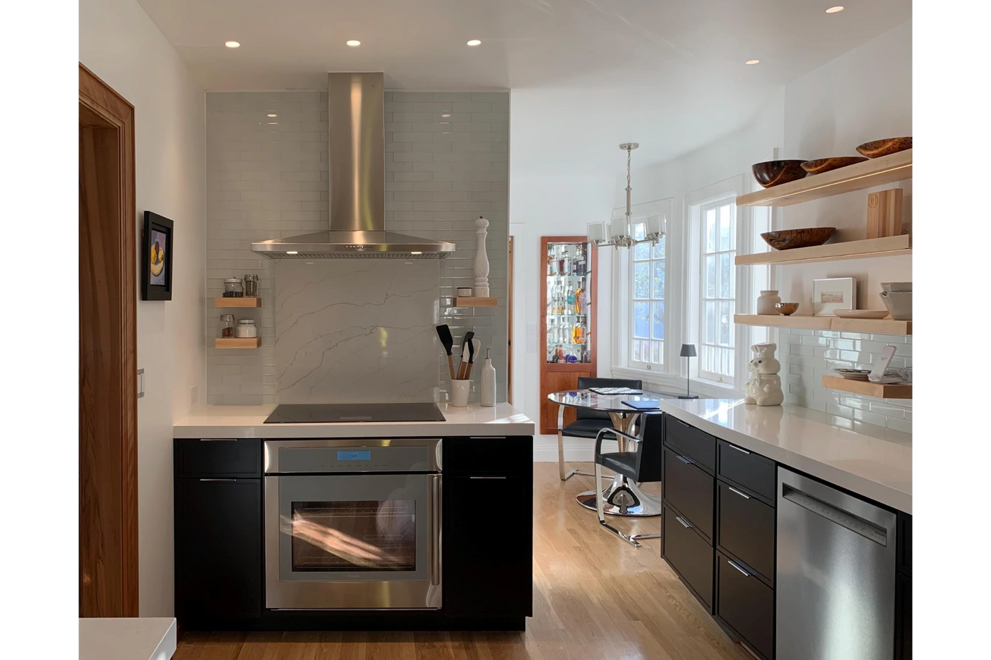 Maple floating shelves in kitchen