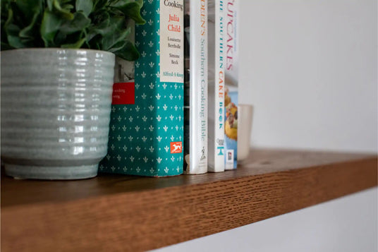 White oak kitchen floating shelves